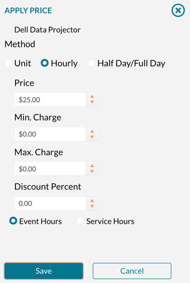 Setting an hourly price on a resource