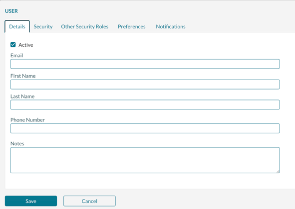 The form that is displayed when creating a new user in Mazevo